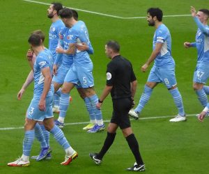 Joueurs de Manchester City lors d’un match de foot